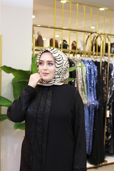 15809/02 KOD ÇİZGİ DESEN AHLEM SAF İPEK EŞARP KAHVERENGİ