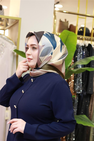 15812/7 KOD FIRÇA DESEN AHLEM SAF İPEK EŞARP MAVİ