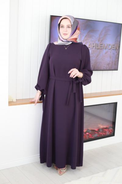 1602 كود 1602 فستان بأكمام بالون بأحزمة