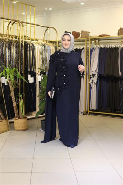 2006 CODE FLOWER DETAIL ONE SLEEVE CAPE DRESS