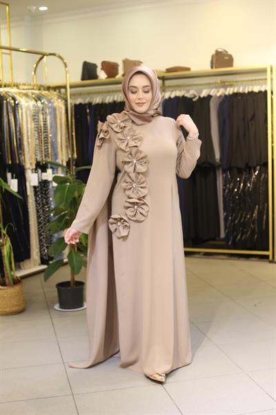 2006 CODE FLOWER DETAIL ONE SLEEVE CAPE DRESS