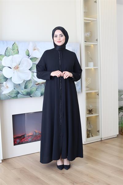 2039 CODE STRIP STONE EMBROIDERY ABAYA