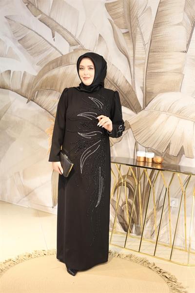 2102 CODE HALF LEAF EVENING DRESS WITH STONES