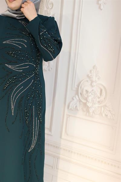 2102 CODE ROBE DE SOIRÉE DEMI-FEUILLES AVEC PIERRES