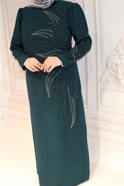 2102 CODE ROBE DE SOIRÉE DEMI-FEUILLES AVEC PIERRES