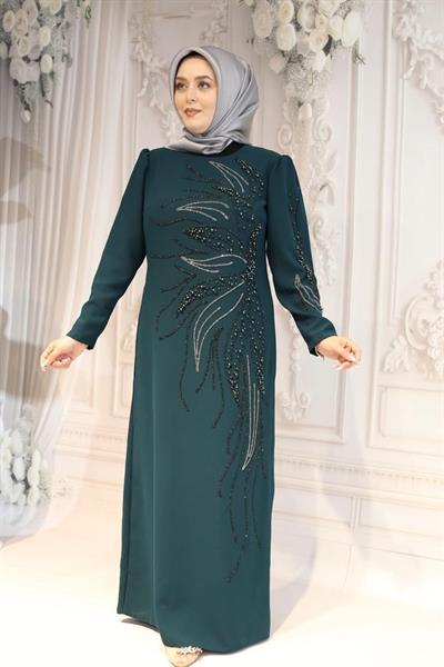 2102 CODE ROBE DE SOIRÉE DEMI-FEUILLES AVEC PIERRES