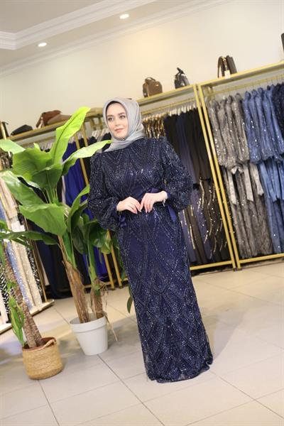 2121 KOD TAŞ İŞLEMELİ ABİYE LACİVERT