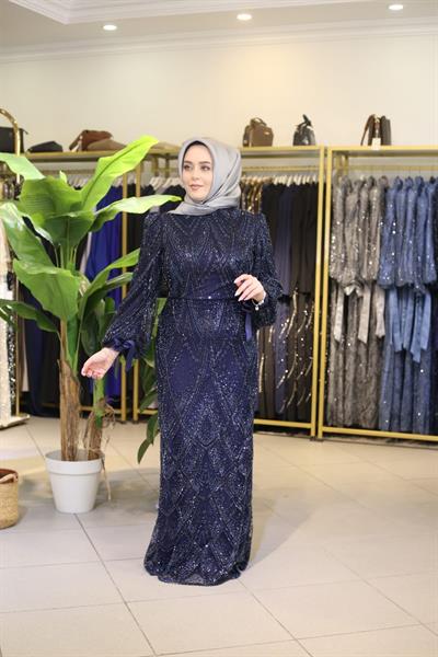 2121 KOD TAŞ İŞLEMELİ ABİYE LACİVERT