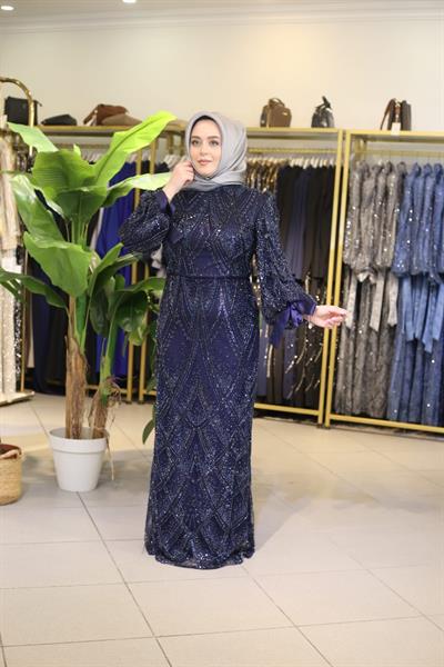 2121 KOD TAŞ İŞLEMELİ ABİYE LACİVERT