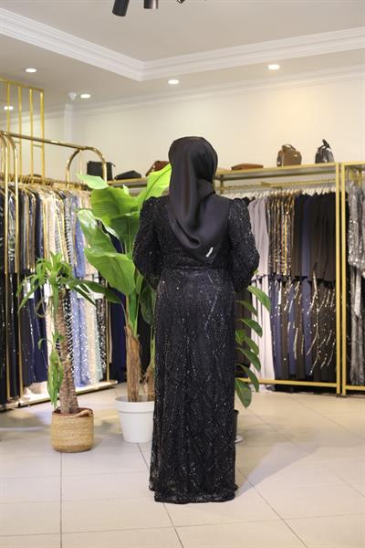 2121 KOD TAŞ İŞLEMELİ ABİYE SİYAH