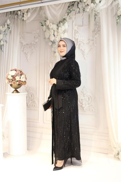 2124 KOD TAŞ BASKILI KUŞAKLI ABAYA TAKIM