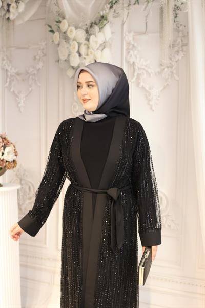 2124 KOD TAŞ BASKILI KUŞAKLI ABAYA TAKIM