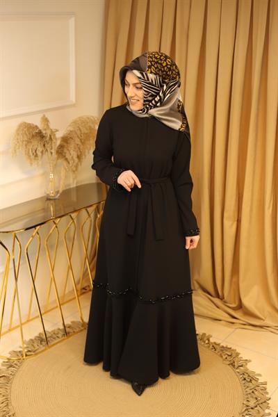 2166 CODE SKIRT AND SLEEVE BEAD EMBROIDERY ABAYA