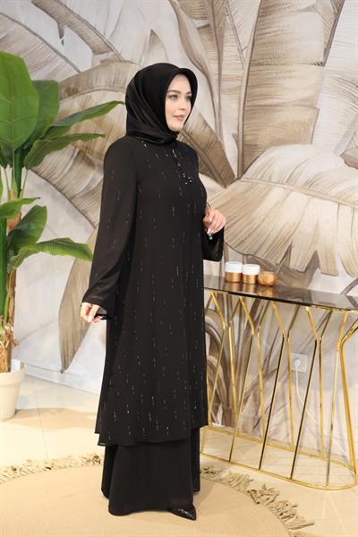 2406 CODE SKIRT RUFFLED STONE CHIFFON ABAYA