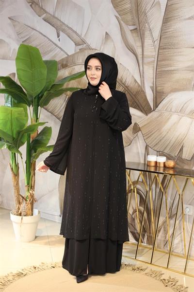 2406 CODE SKIRT RUFFLED STONE CHIFFON ABAYA