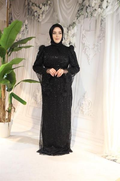 2510 CODE ÄRMEL VOLANT PAILLETTEN ABENDKLEID