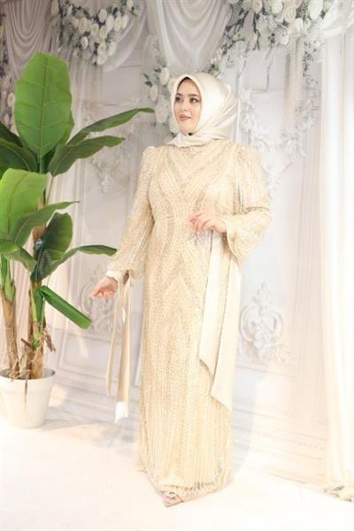 2515 CODE SLEEVES BOW TIE STONE EMBROIDERED EVENING DRESS