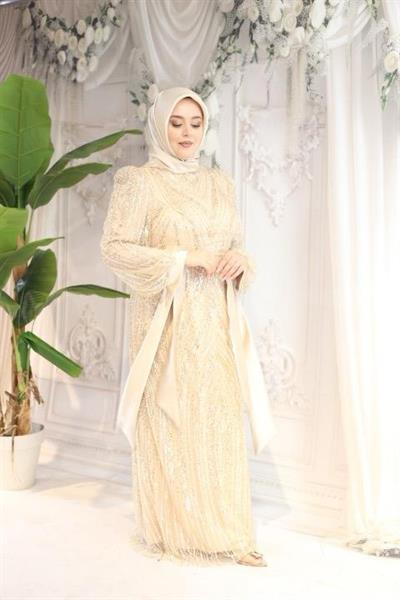 2515 CODE SLEEVES BOW TIE STONE EMBROIDERED EVENING DRESS