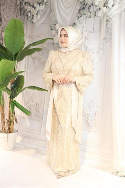 2515 CODE SLEEVES BOW TIE STONE EMBROIDERED EVENING DRESS