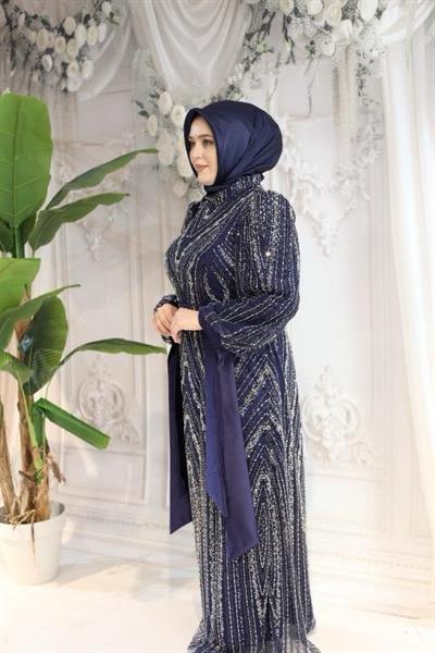2515 CODE SLEEVES BOW TIE STONE EMBROIDERED EVENING DRESS