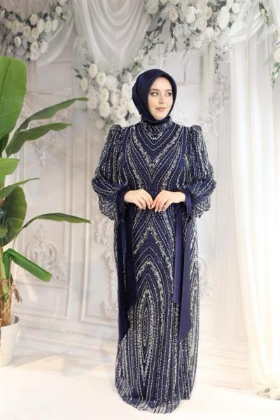 2515 CODE SLEEVES BOW TIE STONE EMBROIDERED EVENING DRESS