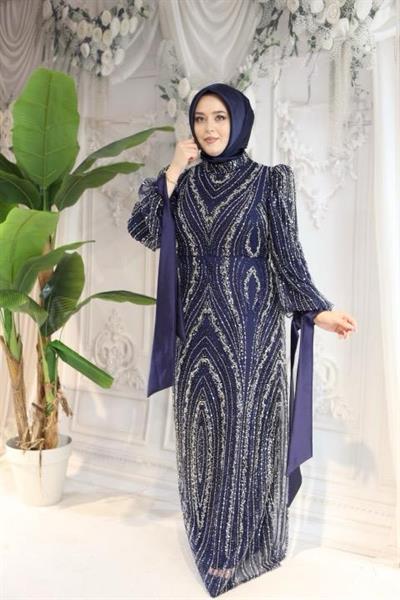 2515 CODE SLEEVES BOW TIE STONE EMBROIDERED EVENING DRESS