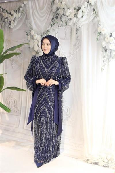 2515 CODE SLEEVES BOW TIE STONE EMBROIDERED EVENING DRESS