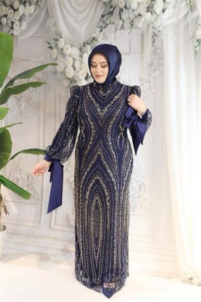 2515 CODE SLEEVES BOW TIE STONE EMBROIDERED EVENING DRESS