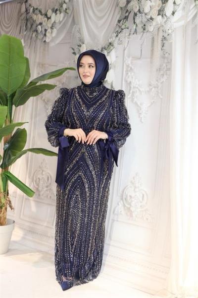 2515 CODE SLEEVES BOW TIE STONE EMBROIDERED EVENING DRESS