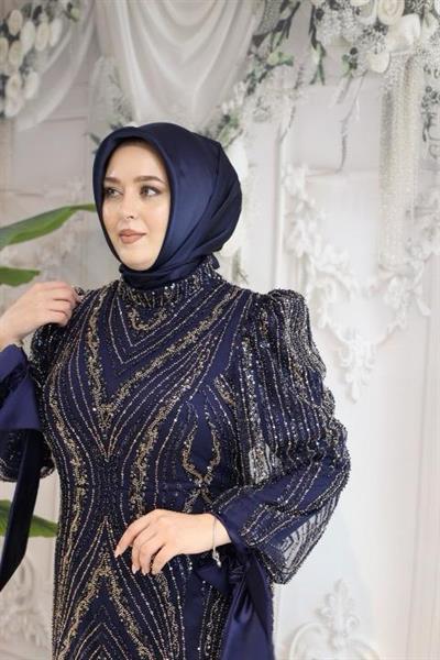 2515 CODE SLEEVES BOW TIE STONE EMBROIDERED EVENING DRESS