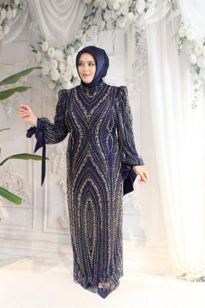 2515 CODE SLEEVES BOW TIE STONE EMBROIDERED EVENING DRESS