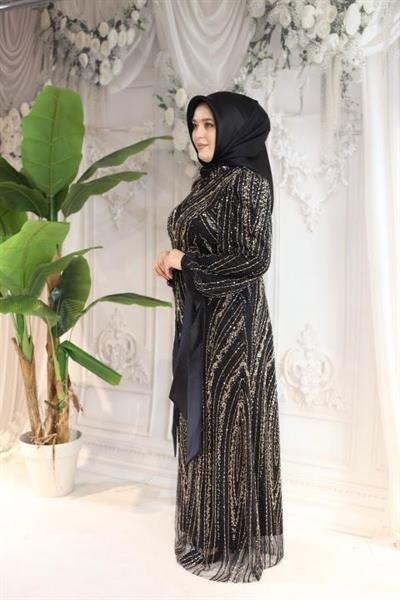 2515 CODE SLEEVES BOW TIE STONE EMBROIDERED EVENING DRESS