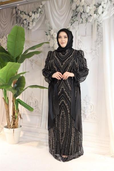 2515 CODE SLEEVES BOW TIE STONE EMBROIDERED EVENING DRESS