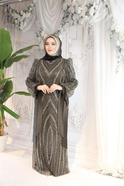 2515 CODE SLEEVES BOW TIE STONE EMBROIDERED EVENING DRESS