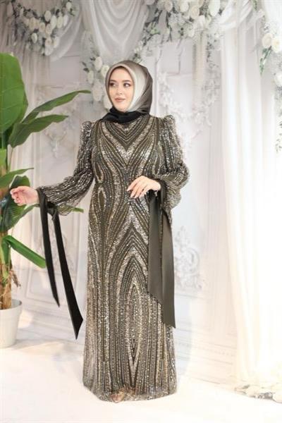 2515 CODE SLEEVES BOW TIE STONE EMBROIDERED EVENING DRESS