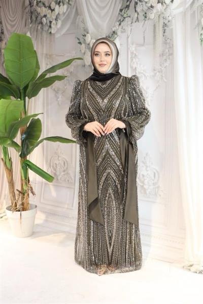 2515 CODE SLEEVES BOW TIE STONE EMBROIDERED EVENING DRESS