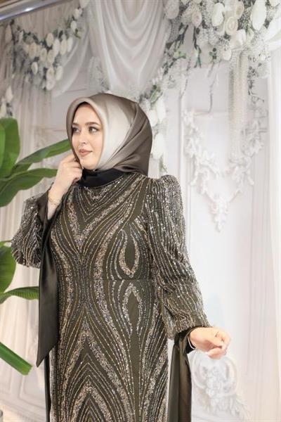 2515 CODE SLEEVES BOW TIE STONE EMBROIDERED EVENING DRESS