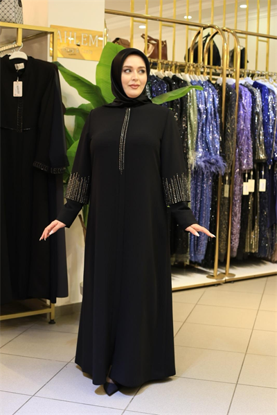 2524 CODE STONE PRINTED ZIPPERED ABAYA