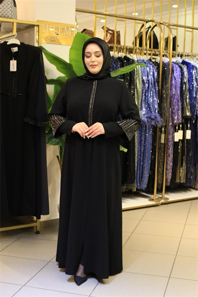 2524 CODE STONE PRINTED ZIPPERED ABAYA