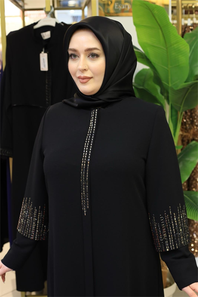 2524 CODE STONE PRINTED ZIPPERED ABAYA