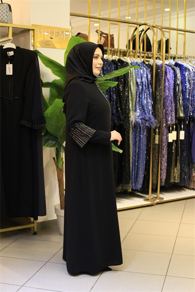 2524 CODE STONE PRINTED ZIPPERED ABAYA