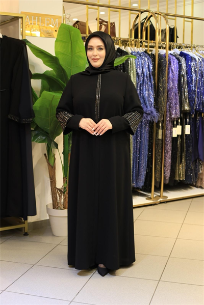 2524 CODE STONE PRINTED ZIPPERED ABAYA