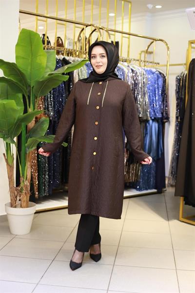 25517 KOD KAPŞONLU KAPİTONE KAP KAHVE