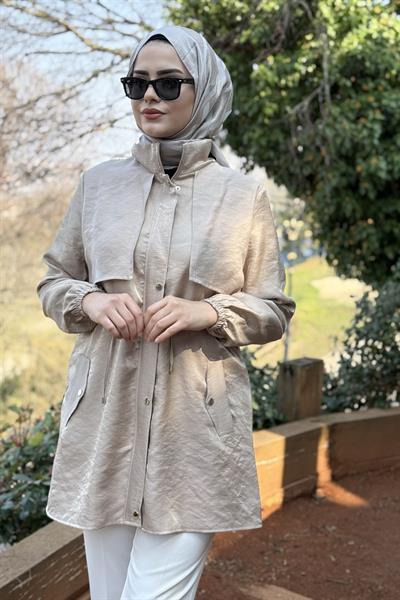 2577 KOD DESENLİ BELİ LASTİKLİ KAP BEJ