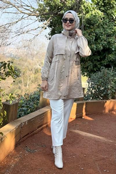 2577 KOD DESENLİ BELİ LASTİKLİ KAP BEJ