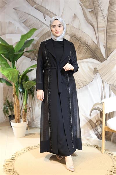 25Y44 CODE FRONT STONY ORGANZA ABAYA SUIT