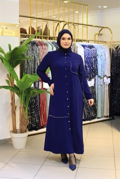 26020 KOD PİLE DETAYLI ELBİSE