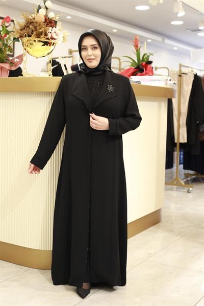 2605 KOD BRONŞLU İÇİ TAŞLI ABAYA TAKIM SİYAH