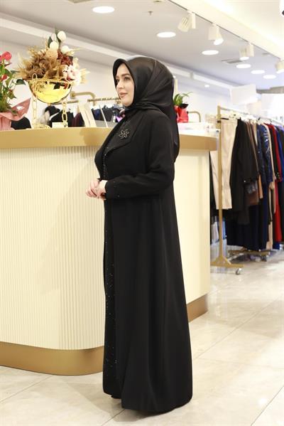 2605 KOD BRONŞLU İÇİ TAŞLI ABAYA TAKIM SİYAH