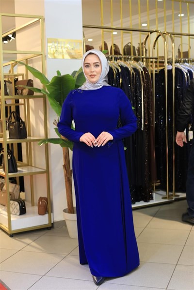 2611 KOD FLORAL İŞLEMELİ ELBİSE